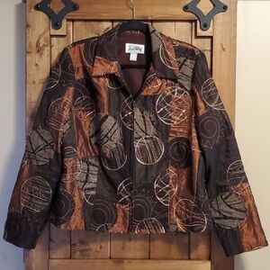 Joseph Ribkoff Brown Abstract Print Multitexture Lightweight Jacket Size 16